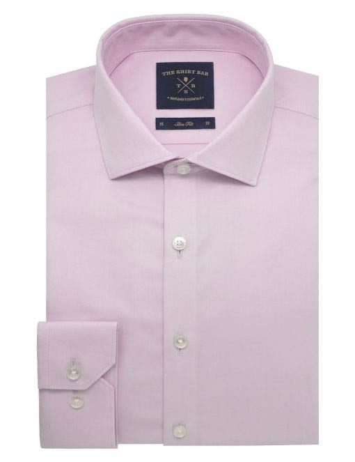Solid Pink Twill 2 Ply Multi-way Stretch Slim / Tailored Fit Long Sleeve Shirt - SF1AF5.NOS