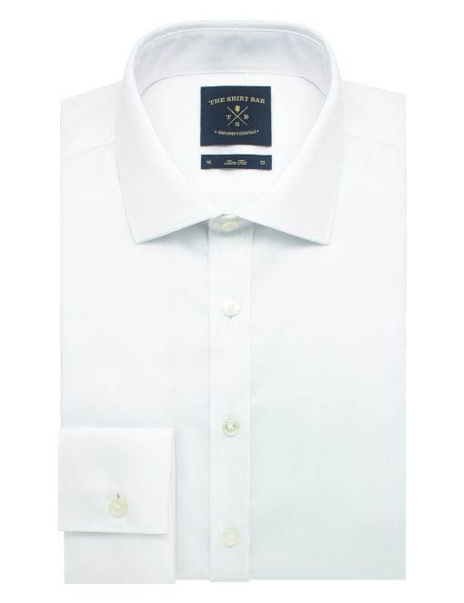 Everyday Shield Spill Resist Collection: Solid White 2 Ply Double Cuff Slim / Tailored Fit Long Sleeve Shirt - SF1D4.NOS
