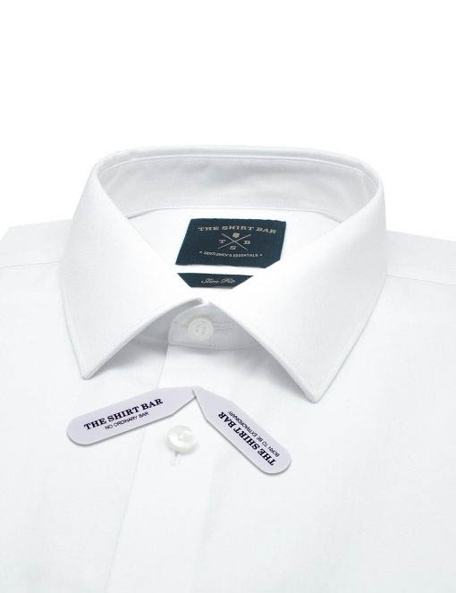 Everyday Shield Spill Resist Collection: Solid White Twill 2 Ply Slim / Tailored Fit Long Sleeve Shirt - SF2AF3.NOS