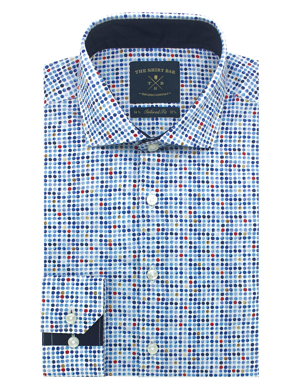 Blue Polka Dots Silky Finish Slim/Tailored Fit Long Sleeve Shirt - TF1FF3.23