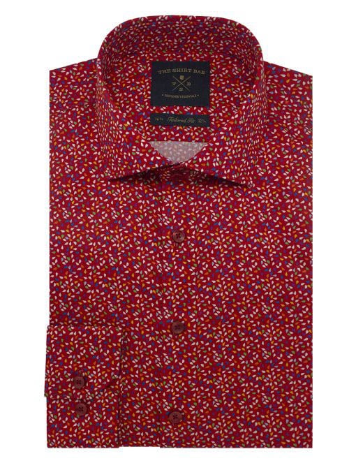 SG Inspired Festive Red Print Silky Finish Slim / Tailored Fit Long Sleeve Shirt - TF1AF1.26