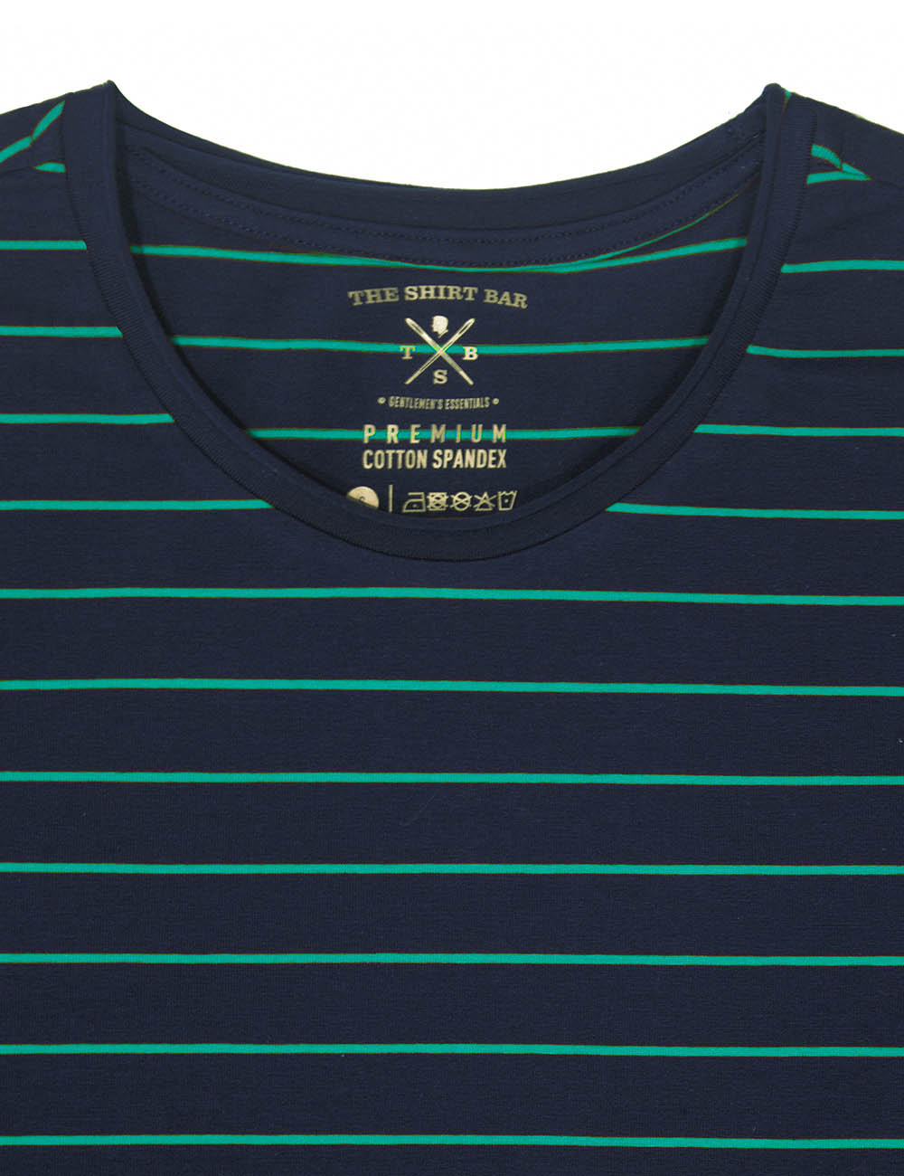 Navy With Green Stripe Raw Edge Short Sleeve T-shirt - TS2A7.5