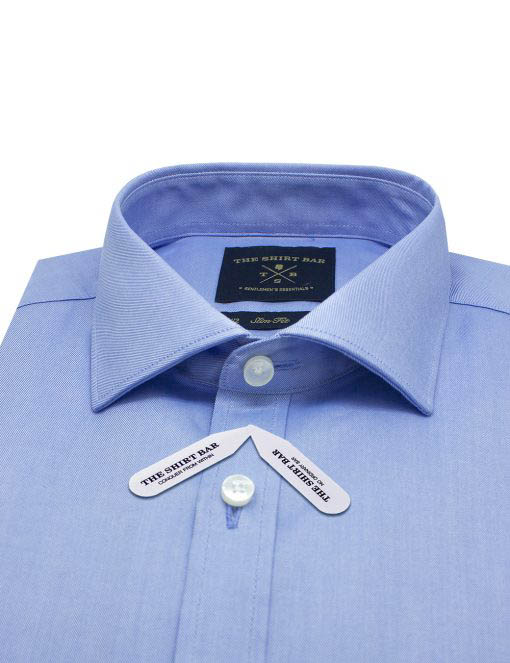Everyday Shield Spill Resist Collection: Solid Blue 2 Ply Double Cuff Slim / Tailored Fit Long Sleeve Shirt - SF1D5.NOS